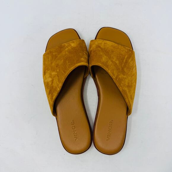 Vince Mustard Suede Platform Slide Sandals Minimalist Modern Summer Shoes Size 6 - Picture 4 of 12